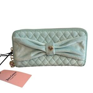 Juicy Couture Light Blue Quilted Bow Wallet Plush Goldtone Hardware New